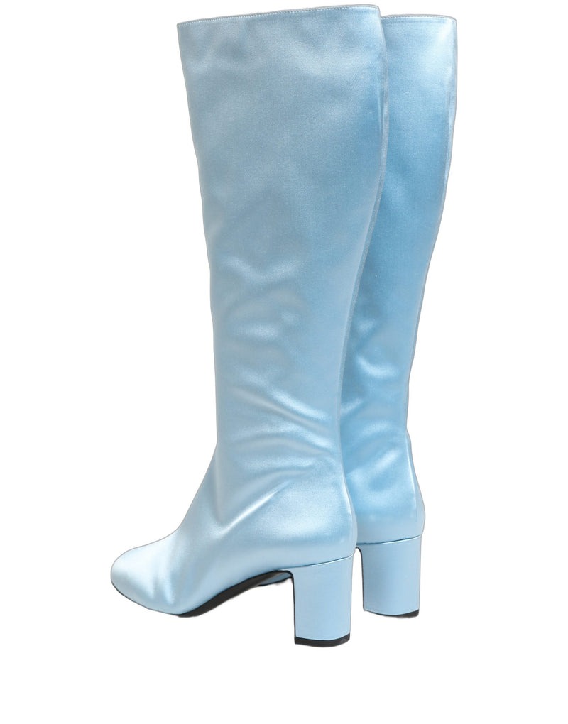 Dolce & Gabbana Light Blue Satin Knee High Boots