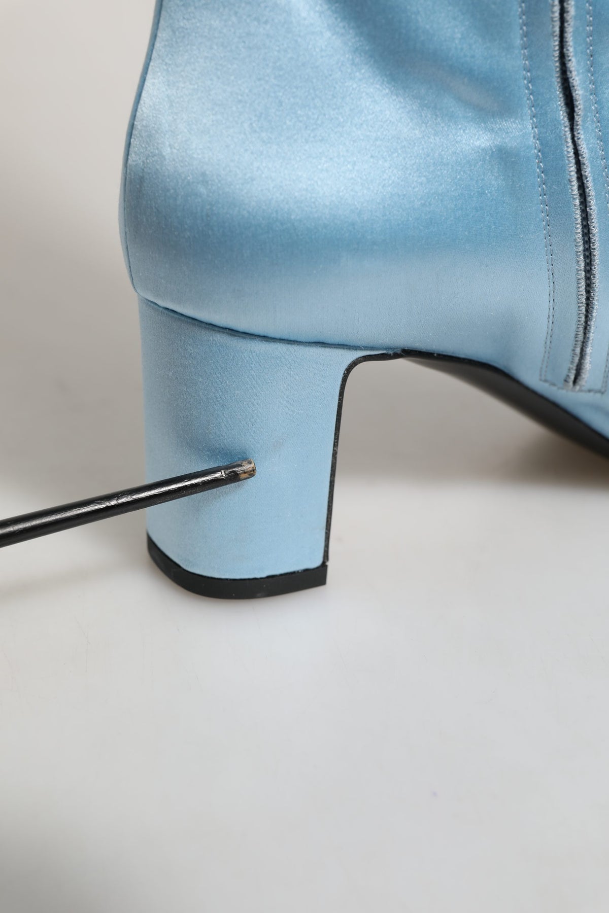 Dolce & Gabbana Light Blue Satin Knee High Boots