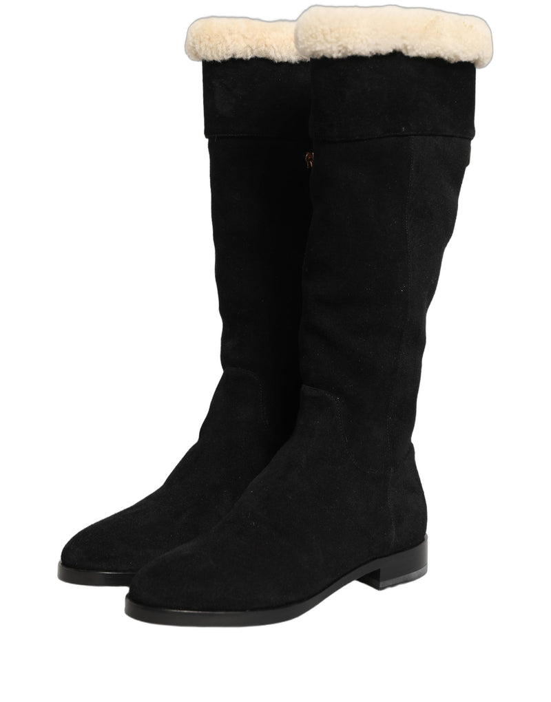 Dolce & Gabbana Black Suede Knee High Boots