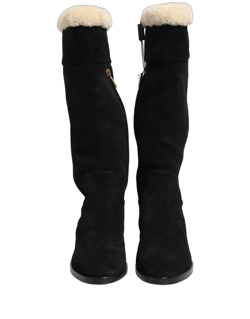 Dolce & Gabbana Black Suede Knee High Boots
