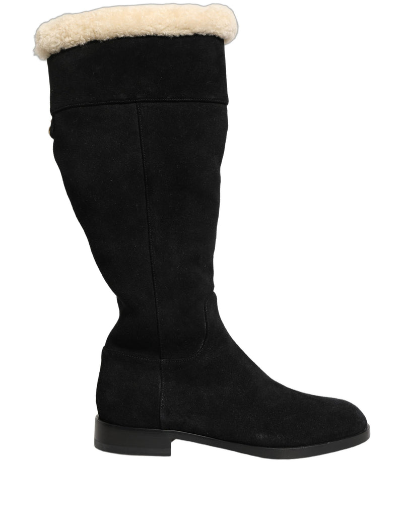 Dolce & Gabbana Black Suede Knee High Boots
