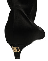 Dolce & Gabbana Black Satin Knee High Kitten Boots
