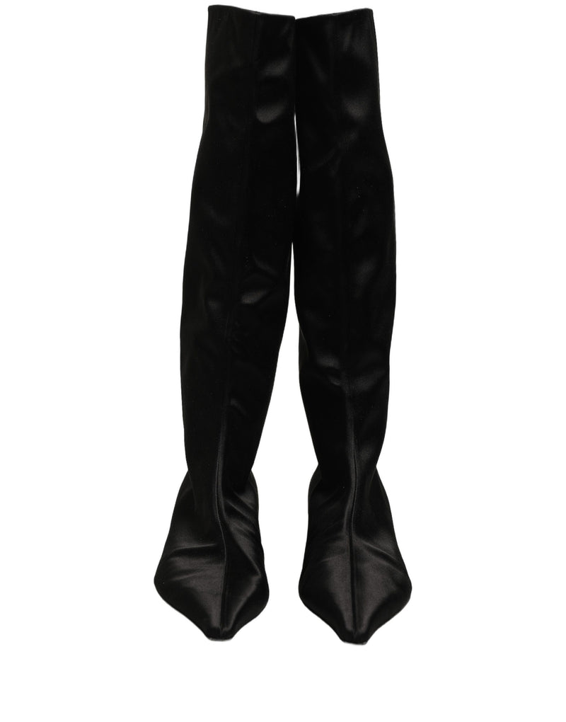 Dolce & Gabbana Black Satin Knee High Kitten Boots