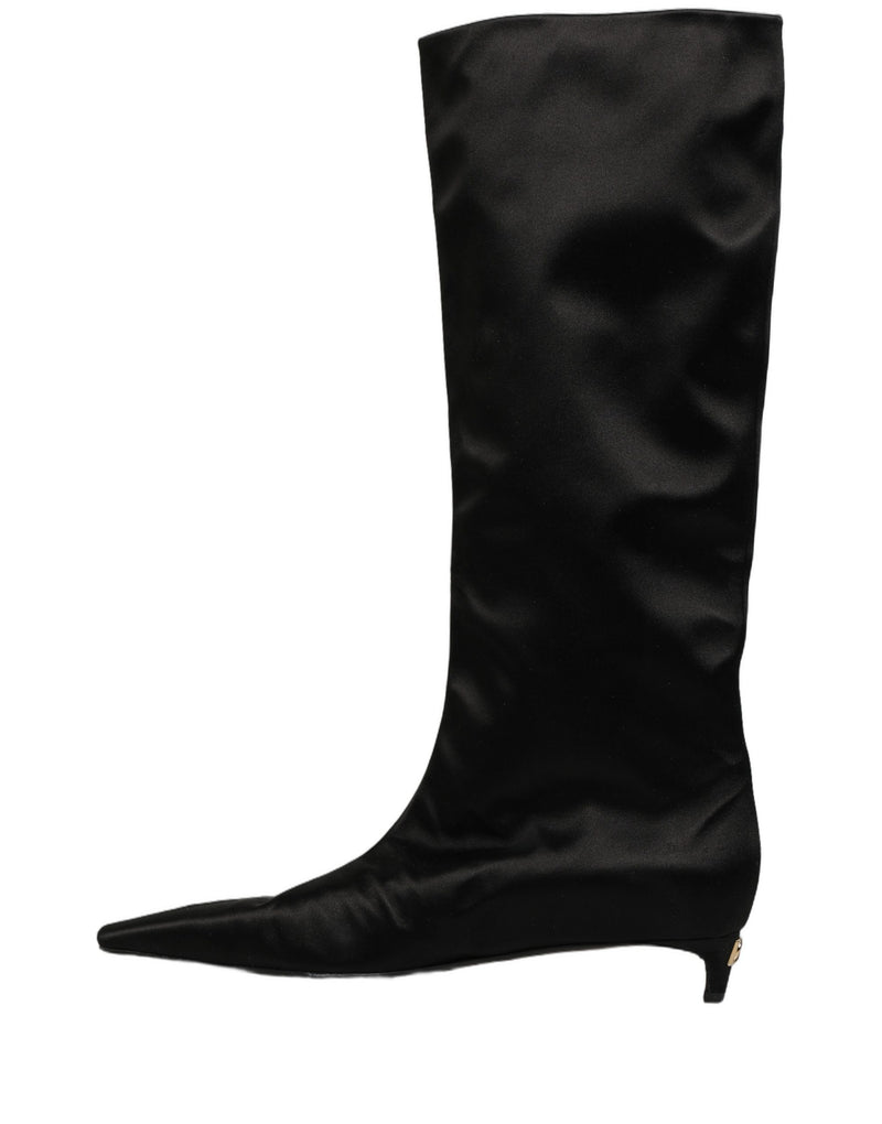 Dolce & Gabbana Black Satin Knee High Kitten Boots
