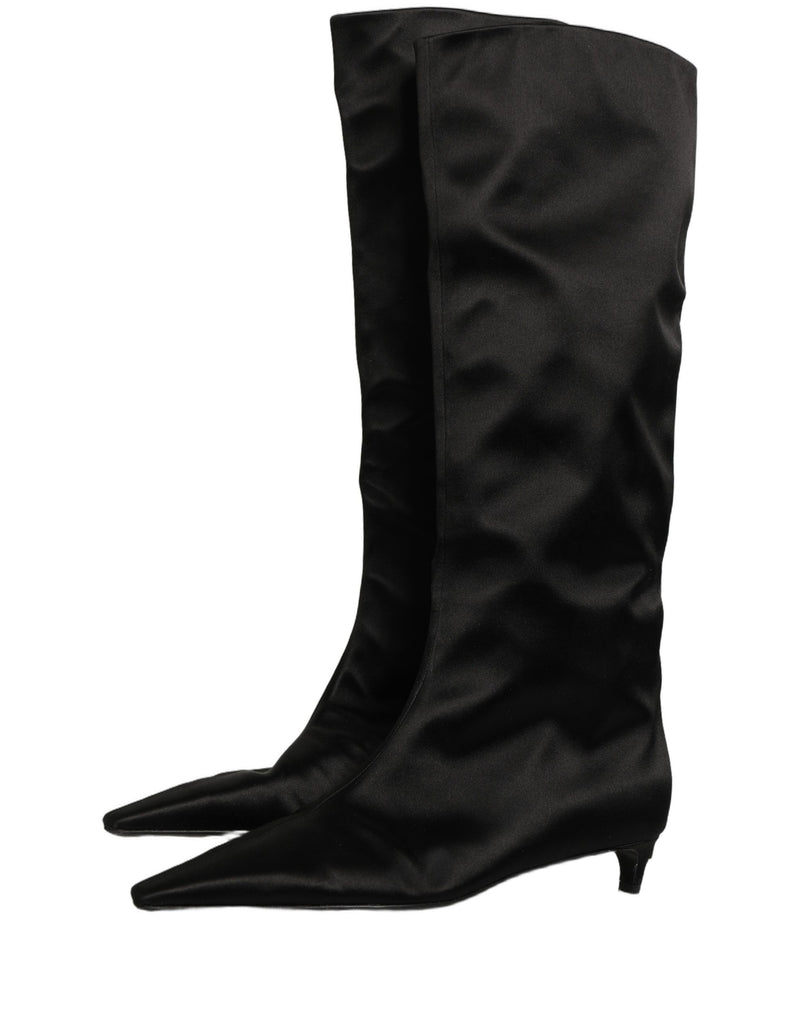 Dolce & Gabbana Black Satin Knee High Kitten Boots