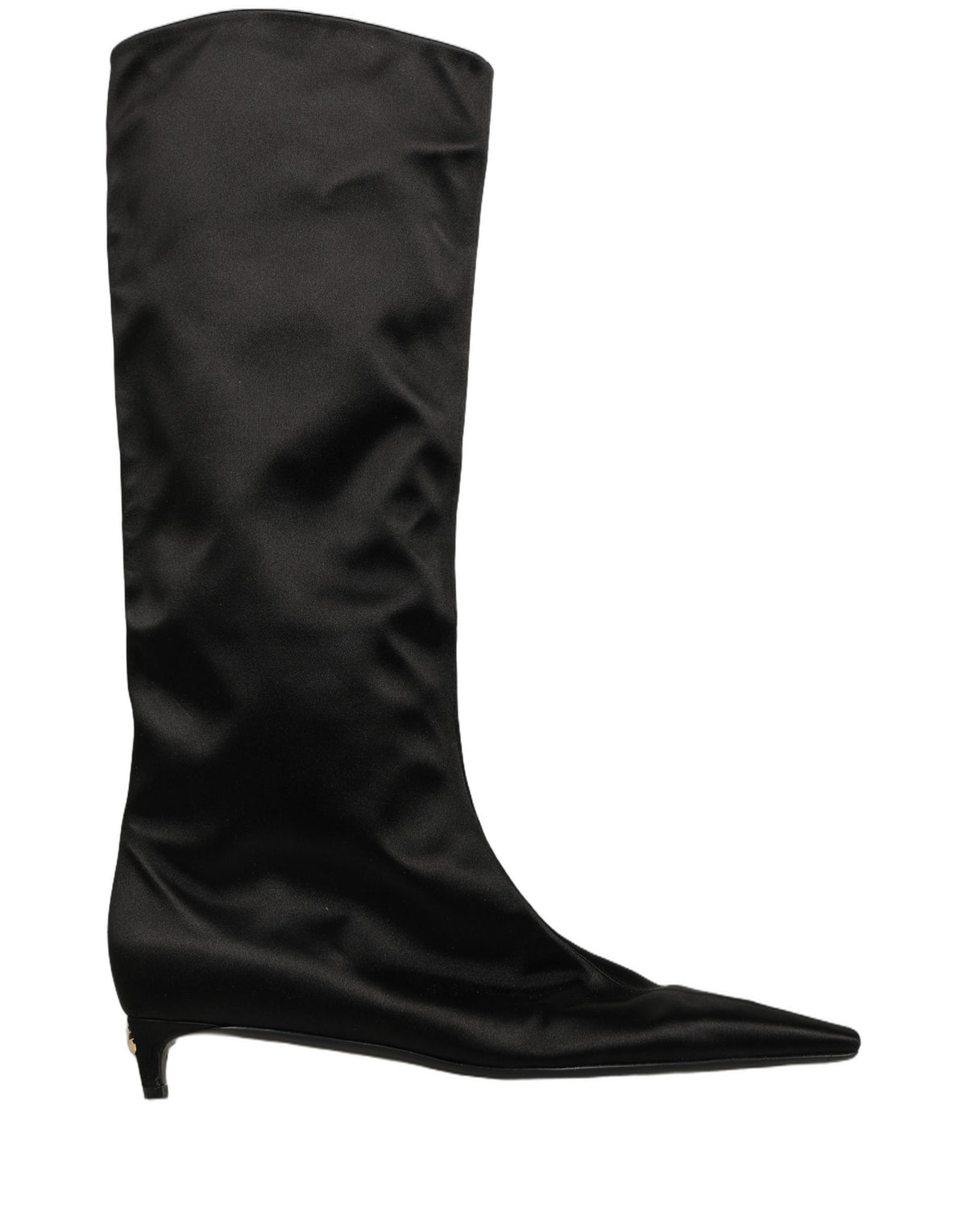 Dolce & Gabbana Black Satin Knee High Kitten Boots