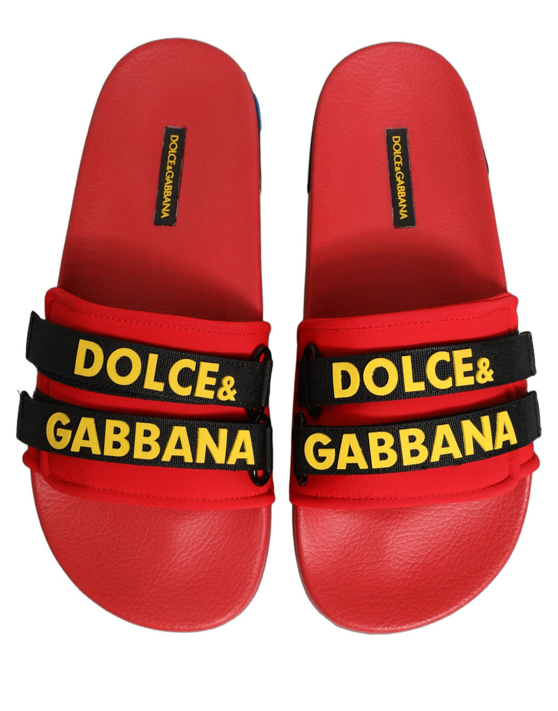 Dolce & Gabbana Red Neoprene Slides Flats for Women