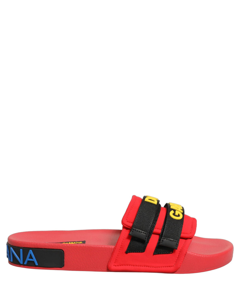 Dolce & Gabbana Red Neoprene Slides Flats for Women