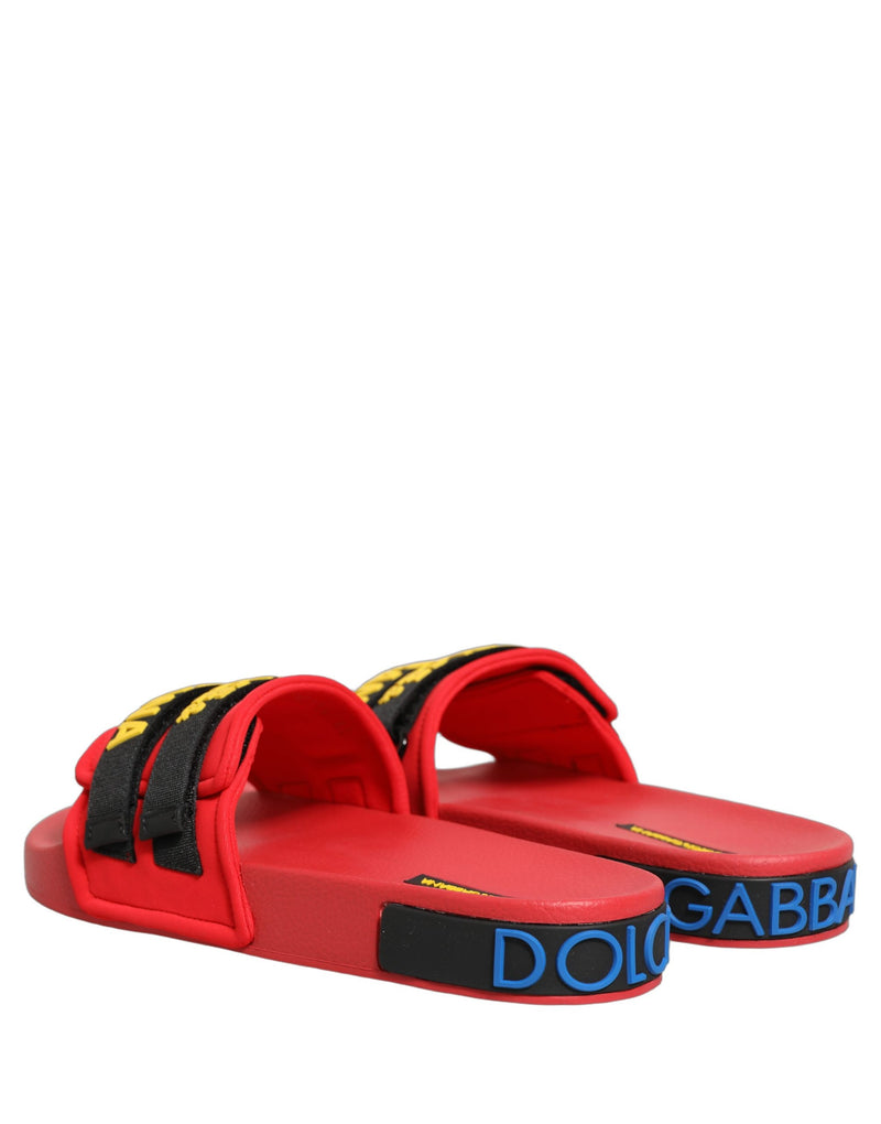 Dolce & Gabbana Red Neoprene Slides Flats for Women