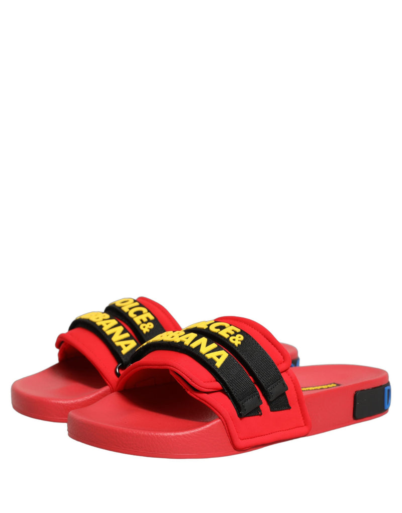 Dolce & Gabbana Red Neoprene Slides Flats for Women