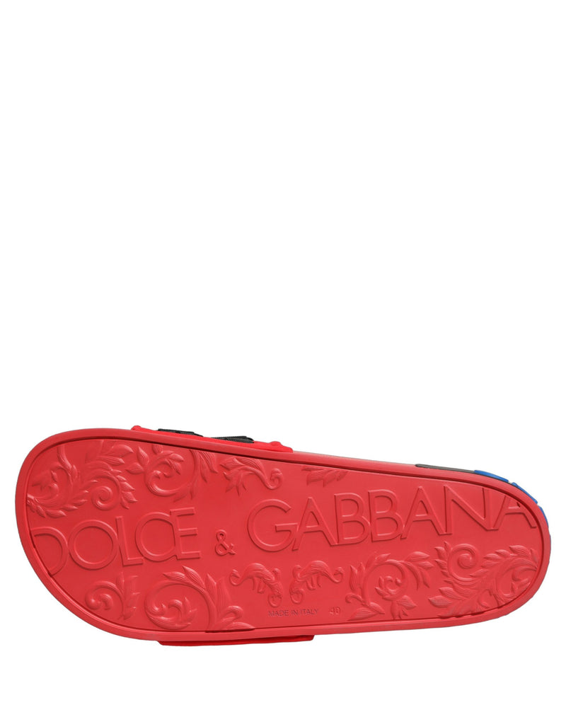 Dolce & Gabbana Red Neoprene Slides Flats for Women