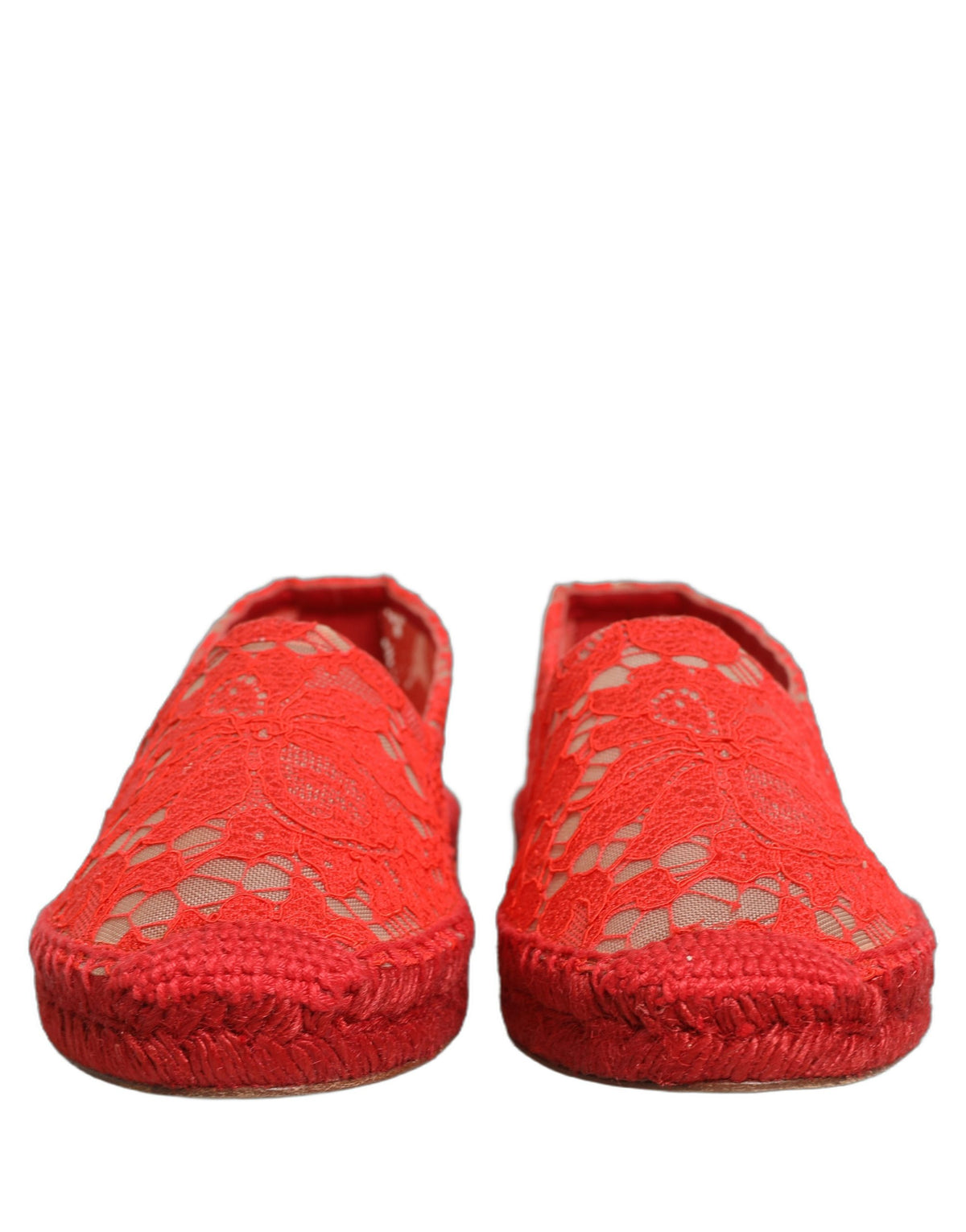 Dolce & Gabbana Taormina Lace Red Espadrille Flats Shoes