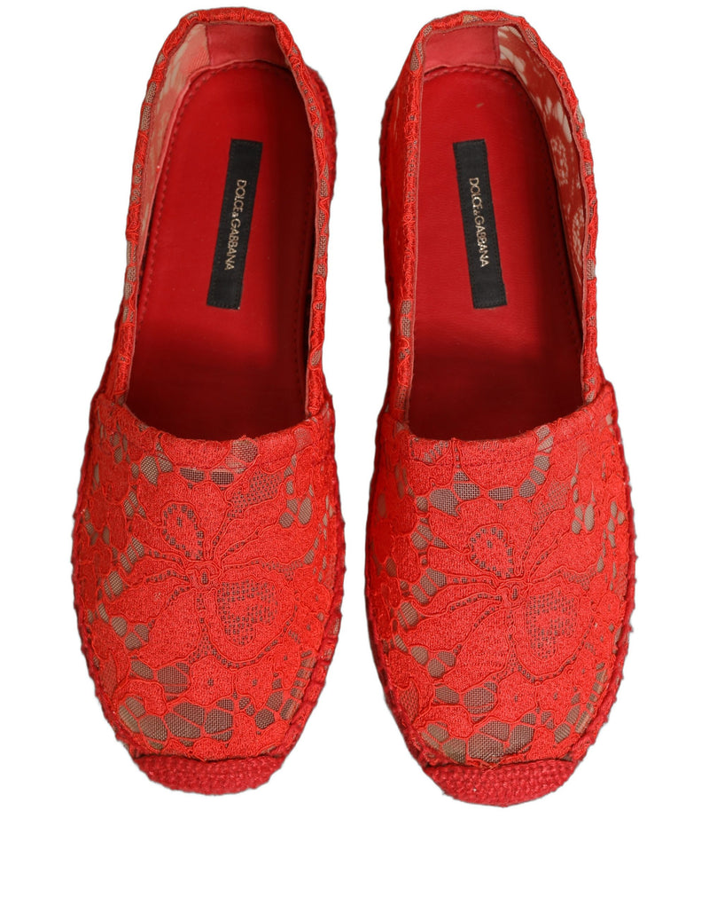 Dolce & Gabbana Taormina Lace Red Espadrille Flats Shoes