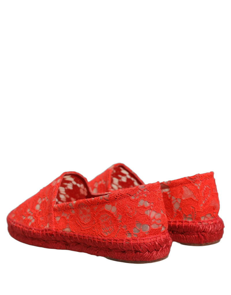 Dolce & Gabbana Taormina Lace Red Espadrille Flats Shoes