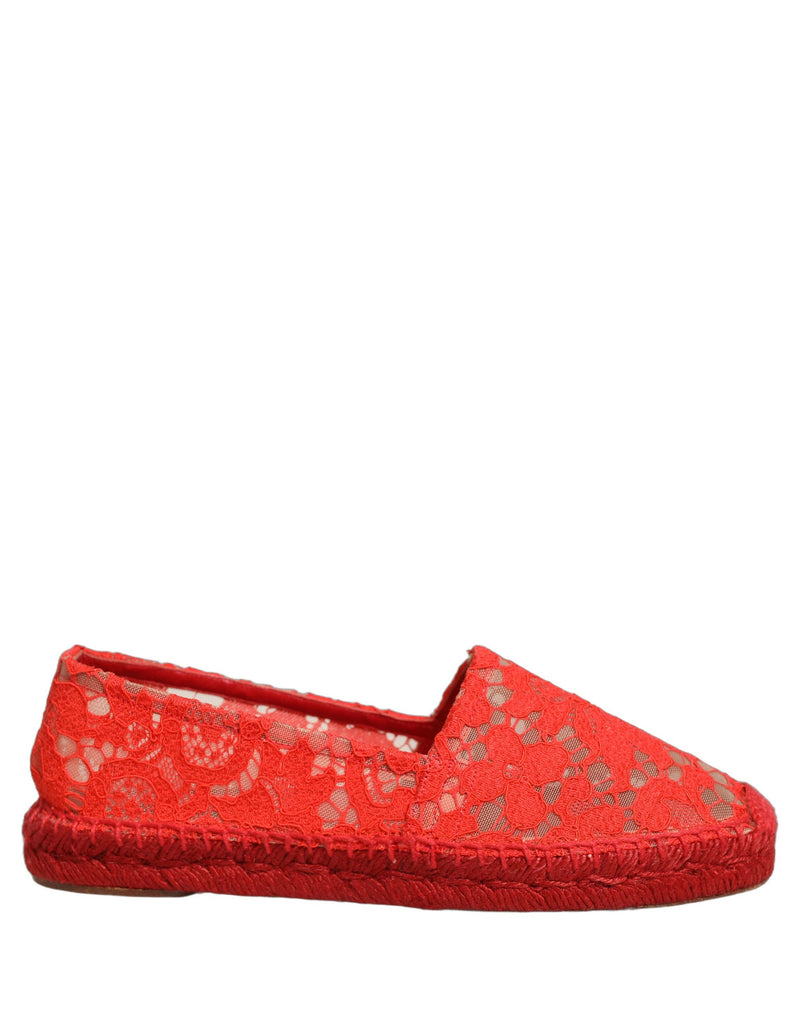 Dolce & Gabbana Taormina Lace Red Espadrille Flats Shoes