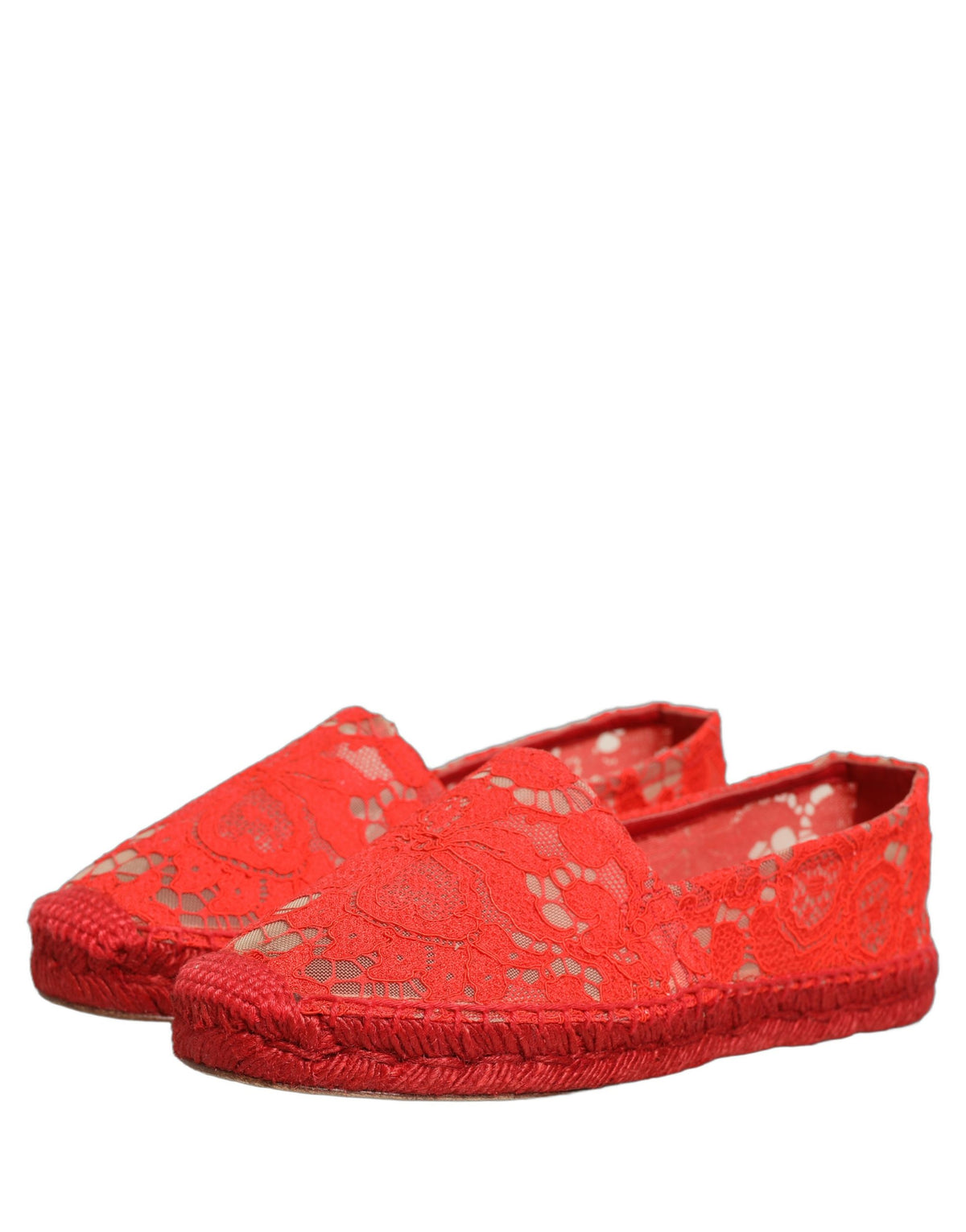 Dolce & Gabbana Taormina Lace Red Espadrille Flats Shoes