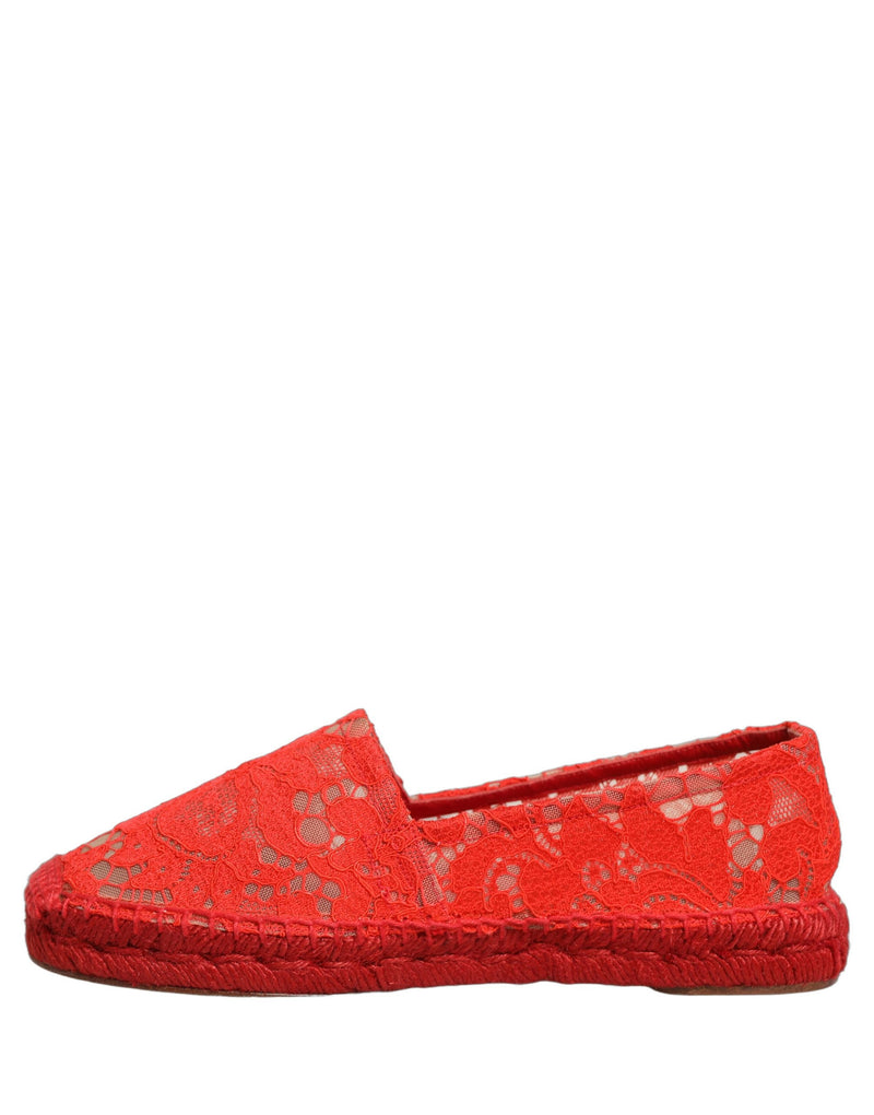 Dolce & Gabbana Taormina Lace Red Espadrille Flats Shoes