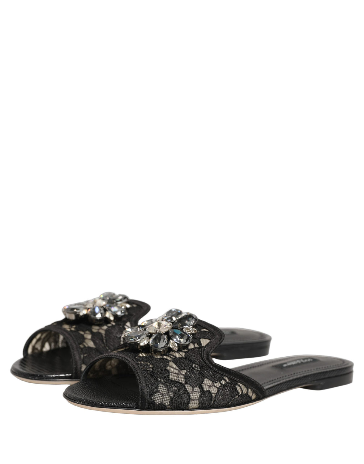Dolce & Gabbana Black Devotion Lace Flats Slip On Shoes