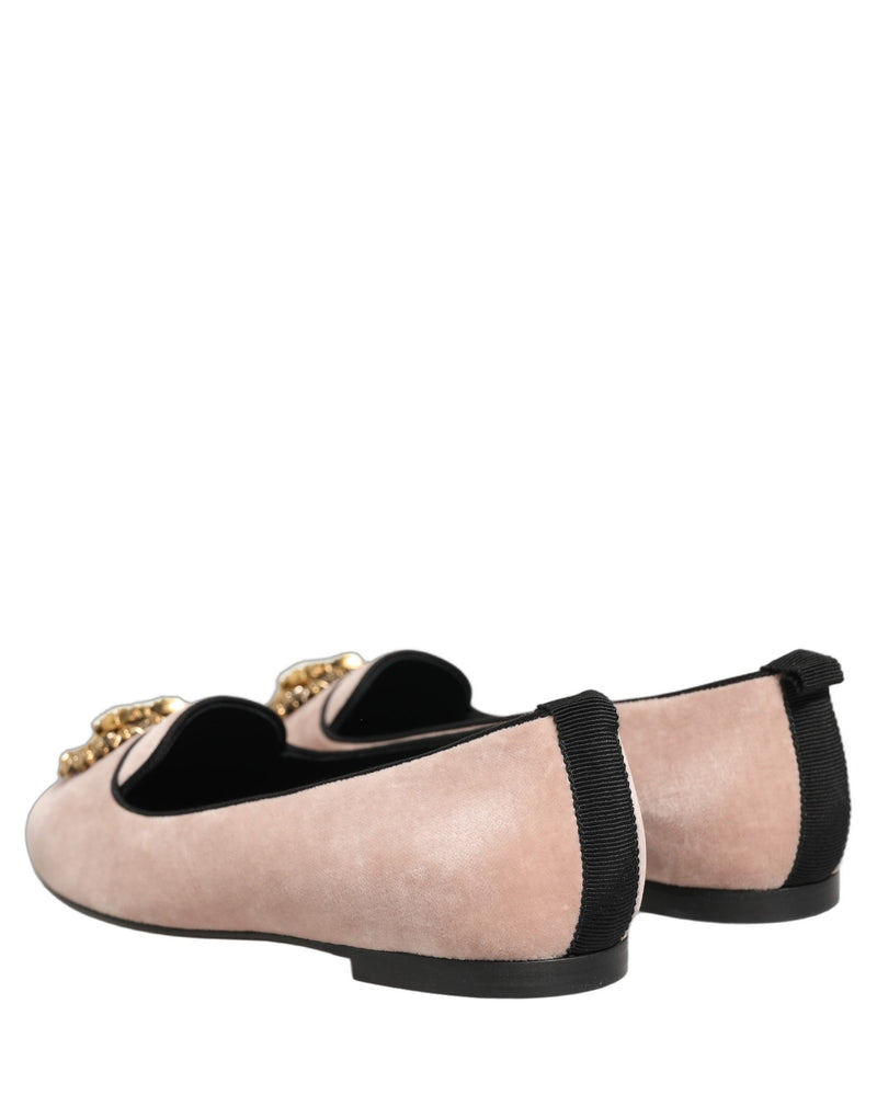 Dolce & Gabbana Pink Velvet Devotion Loafers Flats Shoes