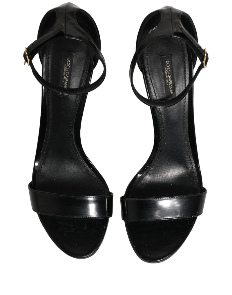 Dolce & Gabbana Black Leather Ankle Strap Heels Sandals