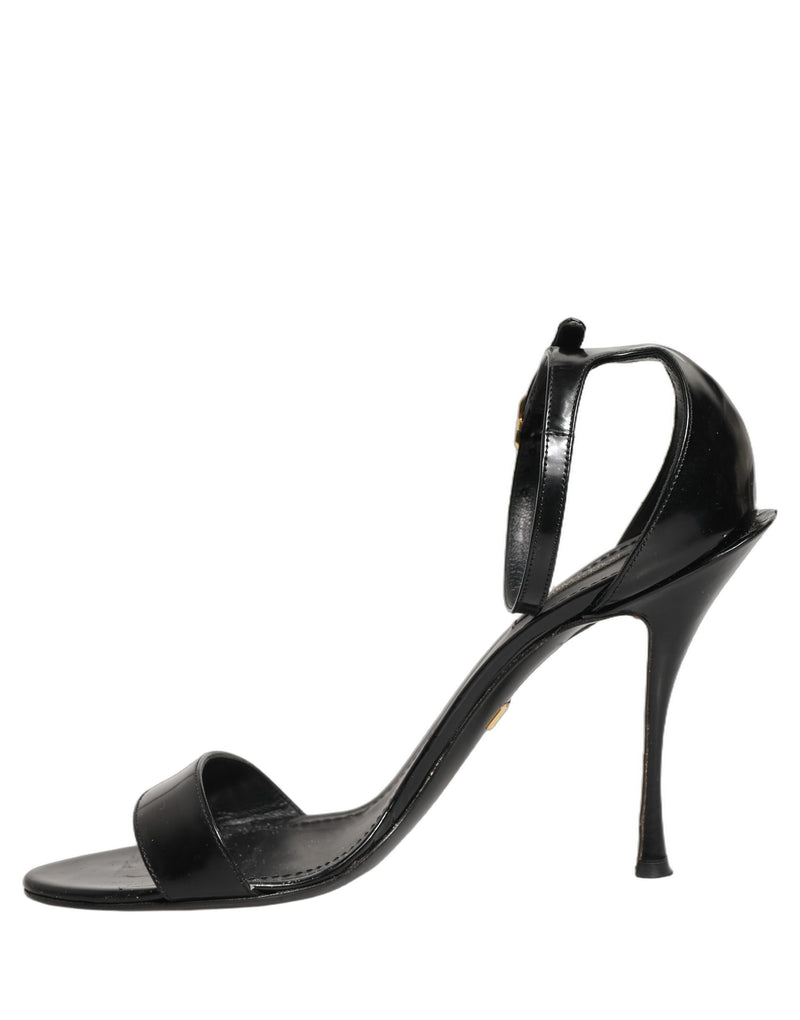 Dolce & Gabbana Black Leather Ankle Strap Heels Sandals