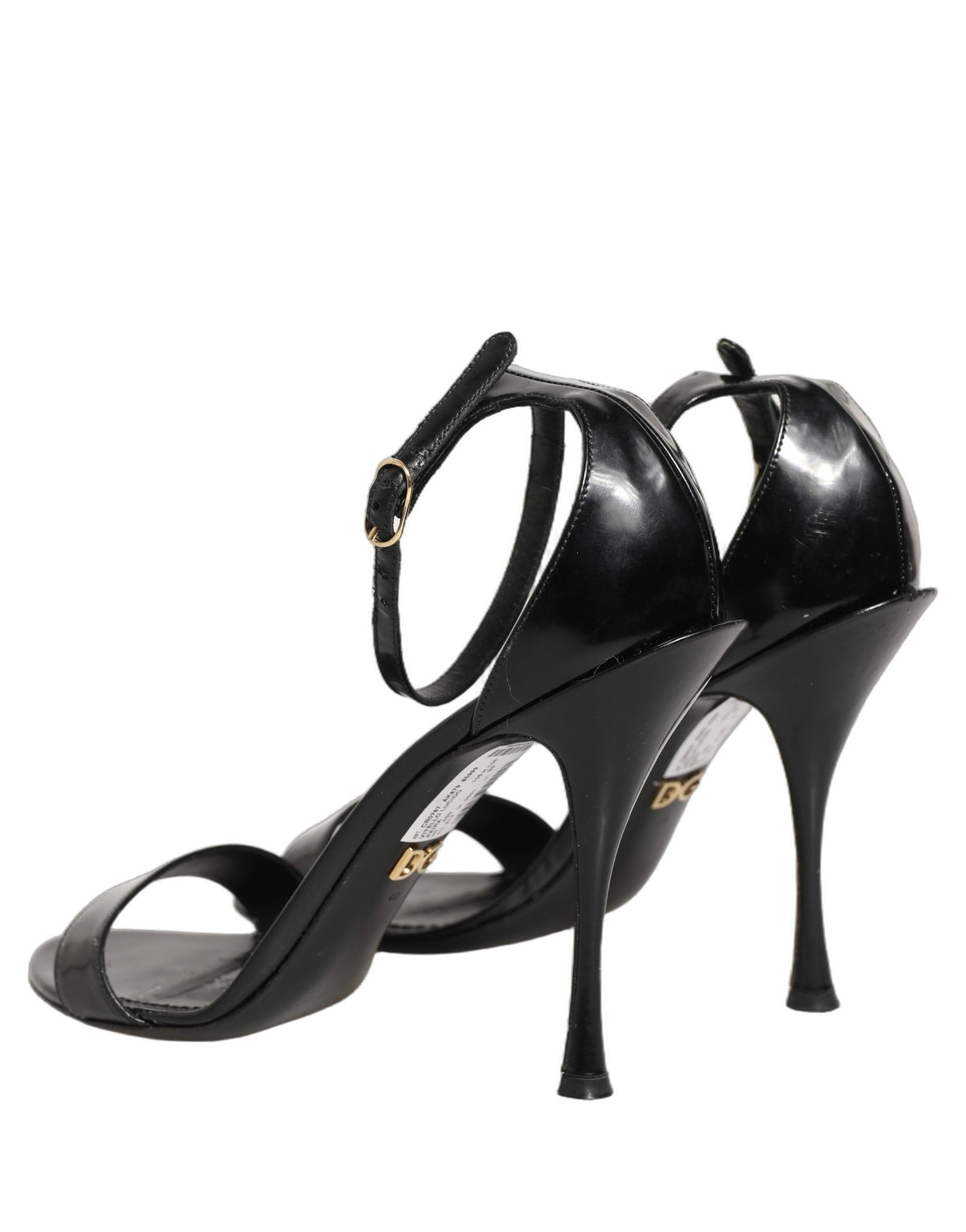 Dolce & Gabbana Black Leather Ankle Strap Heels Sandals
