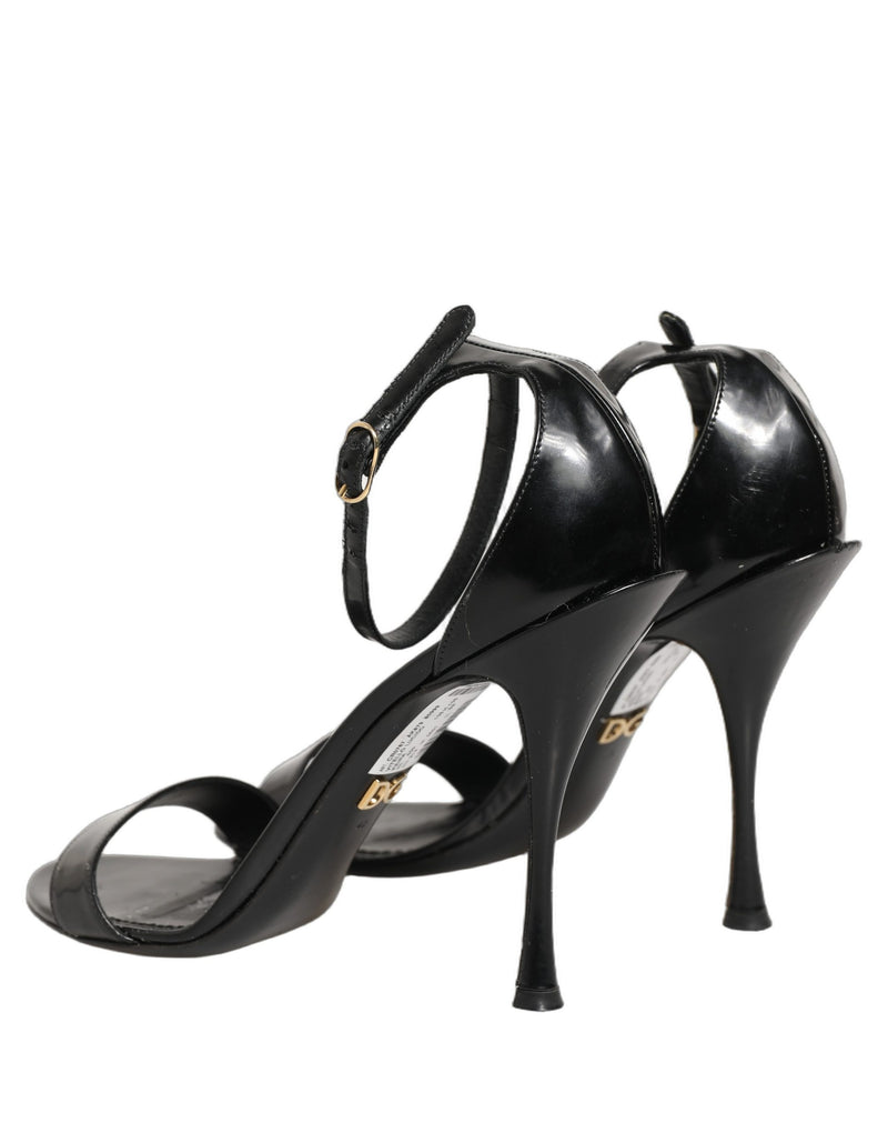 Dolce & Gabbana Black Leather Ankle Strap Heels Sandals