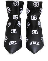 Dolce & Gabbana Black Logo Stretch Heels Ankle Boots