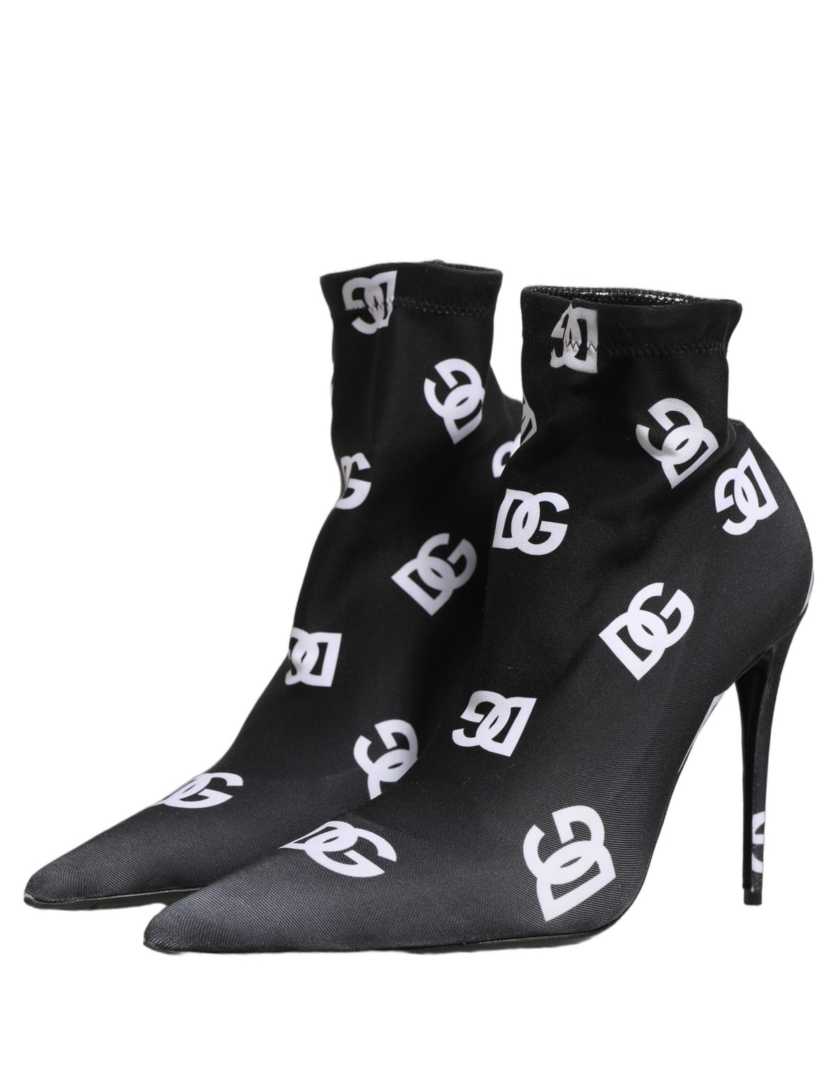 Dolce & Gabbana Black Logo Stretch Heels Ankle Boots