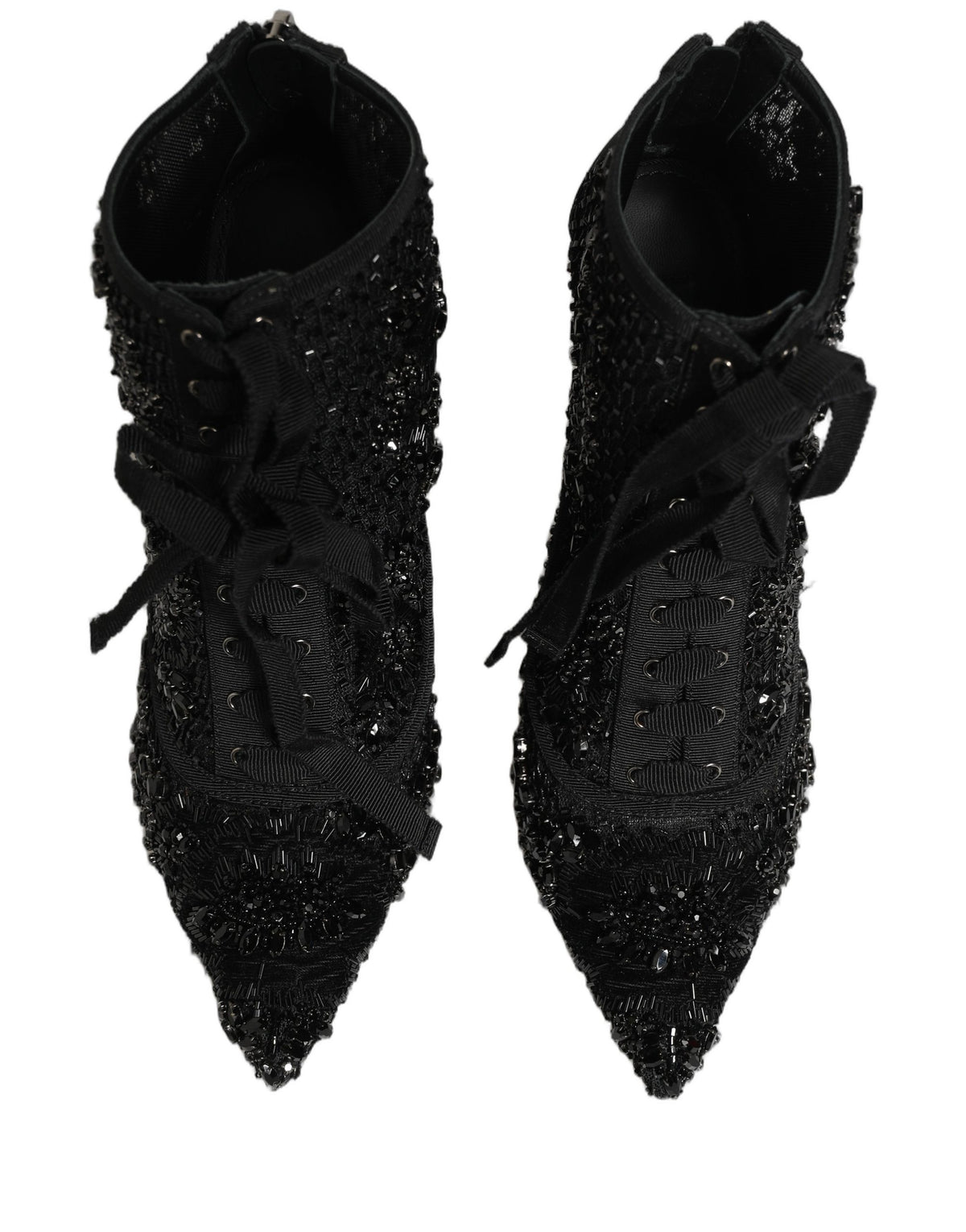 Dolce & Gabbana Black Embellished Mesh Ankle Boots