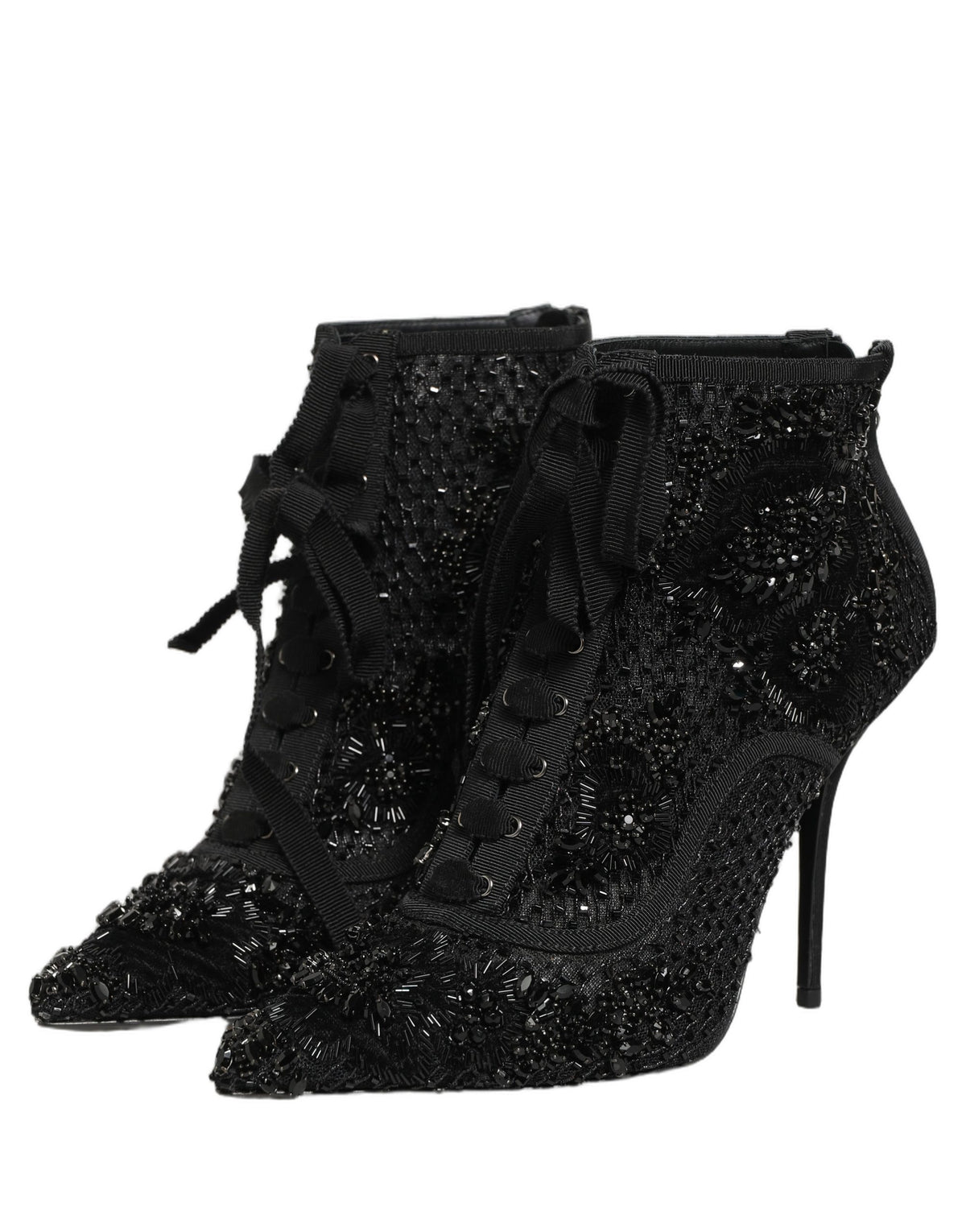 Dolce & Gabbana Black Embellished Mesh Ankle Boots