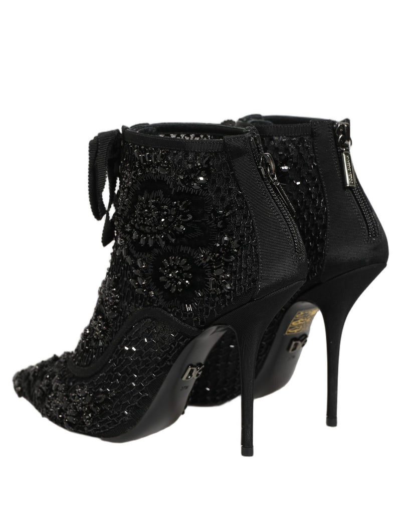 Dolce & Gabbana Black Embellished Mesh Ankle Boots