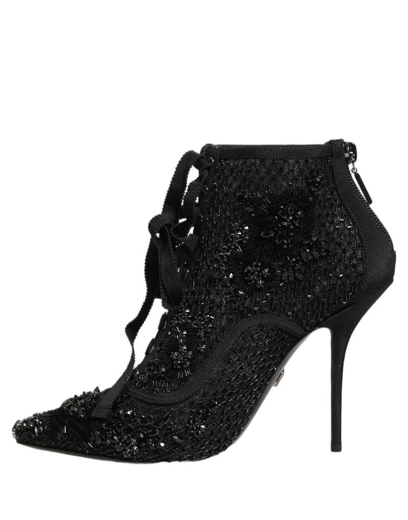 Dolce & Gabbana Black Embellished Mesh Ankle Boots