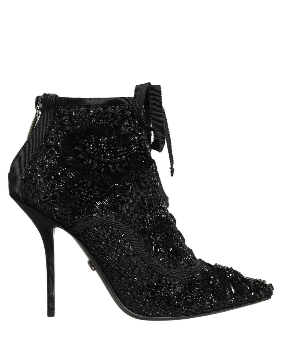 Dolce & Gabbana Black Embellished Mesh Ankle Boots