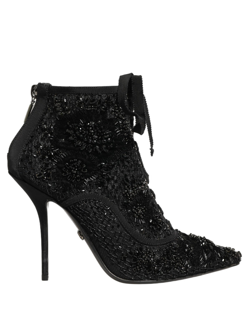 Dolce & Gabbana Black Embellished Mesh Ankle Boots