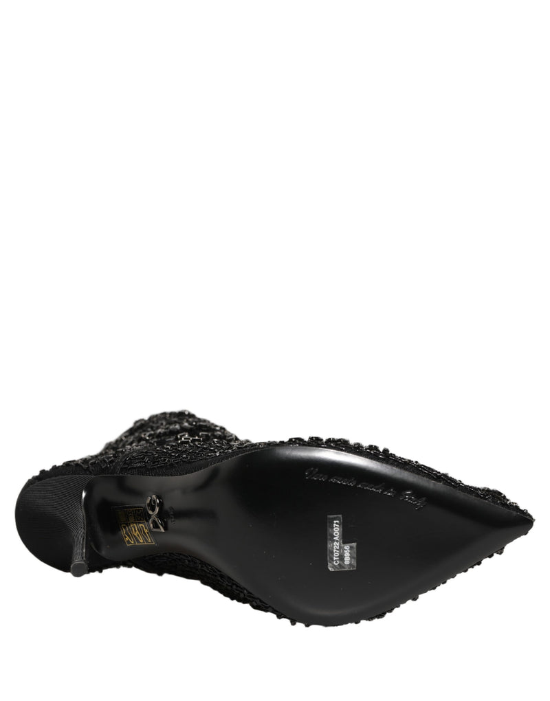 Dolce & Gabbana Black Embellished Mesh Ankle Boots