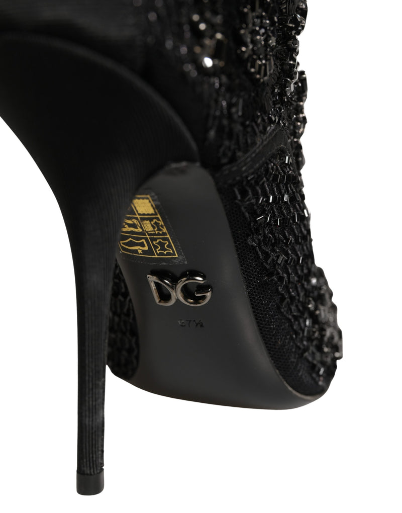 Dolce & Gabbana Black Embellished Mesh Ankle Boots