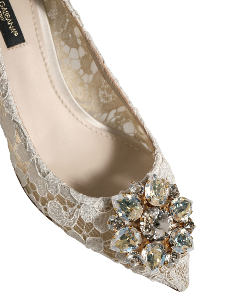Dolce & Gabbana White Taormina Lace Crystal Pumps