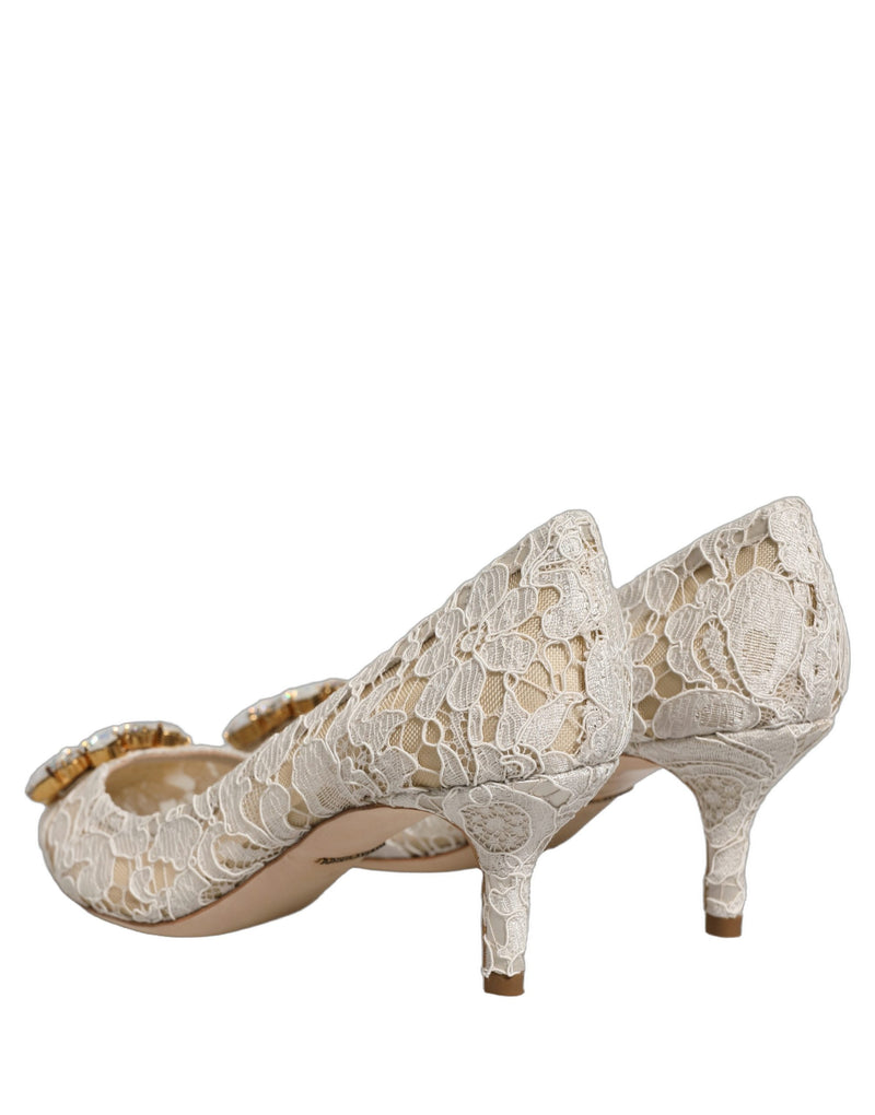 Dolce & Gabbana White Taormina Lace Crystal Pumps