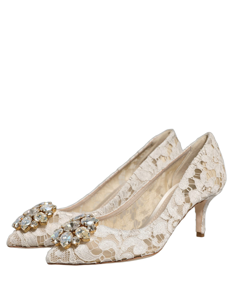 Dolce & Gabbana White Taormina Lace Crystal Pumps