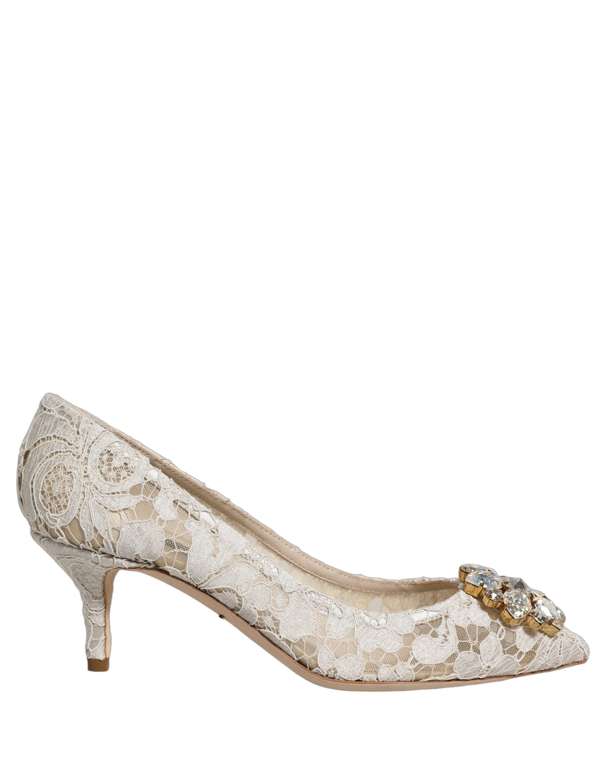 Dolce & Gabbana White Taormina Lace Crystal Pumps
