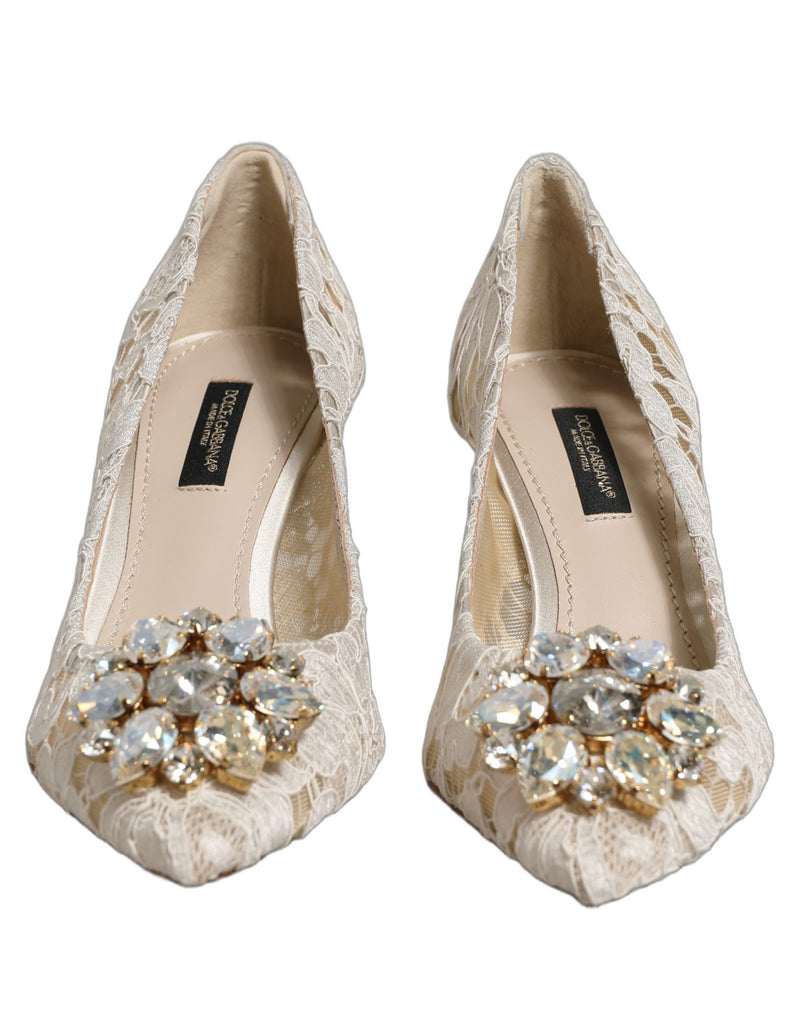 Dolce & Gabbana White Taormina Lace Crystal Pumps