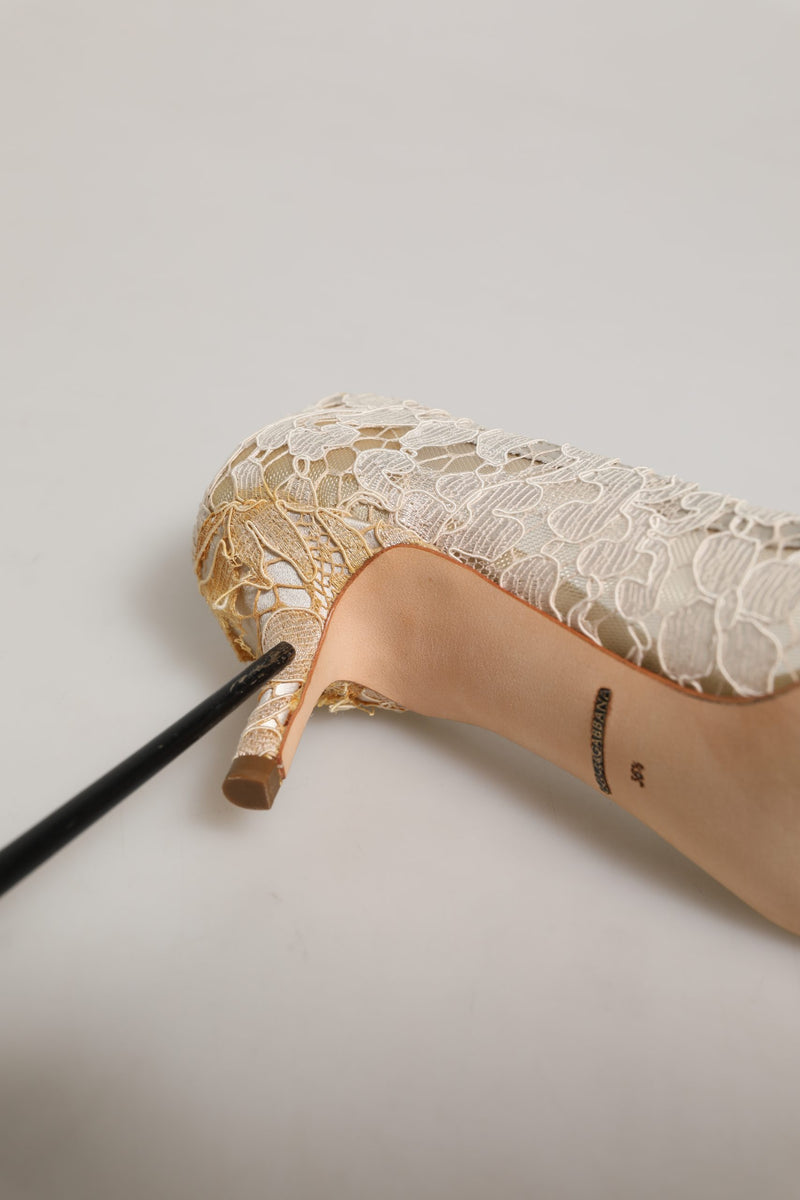Dolce & Gabbana White Taormina Lace Crystal Pumps