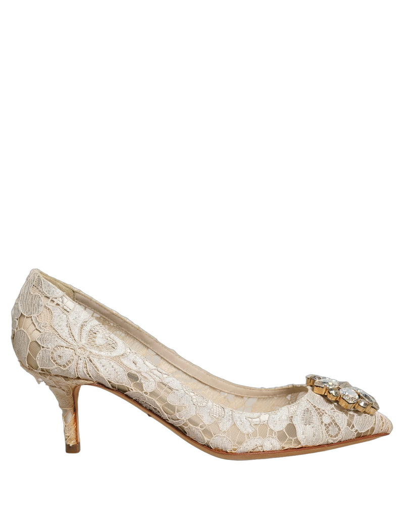 Dolce & Gabbana White Taormina Lace Crystal Pumps