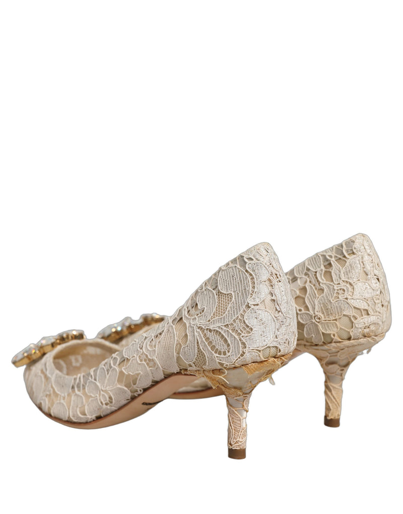 Dolce & Gabbana White Taormina Lace Crystal Pumps