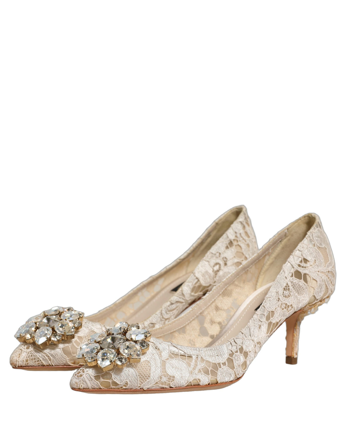 Dolce & Gabbana White Taormina Lace Crystal Pumps