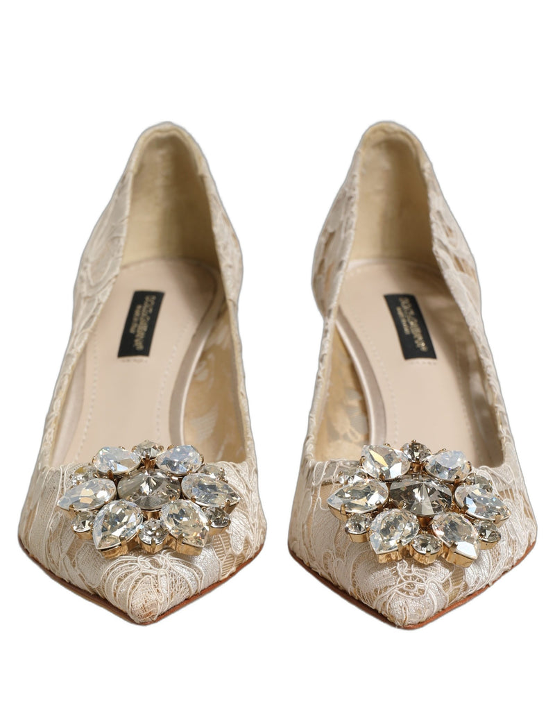Dolce & Gabbana White Taormina Lace Crystal Pumps