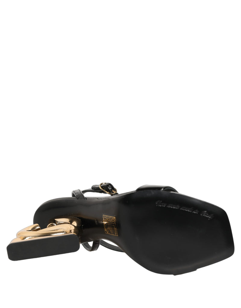 Dolce & Gabbana Black Leather Ankle Strap Heels Sandals