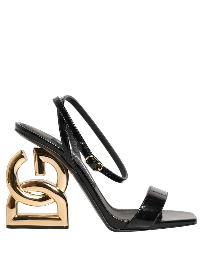 Dolce & Gabbana Black Leather Ankle Strap Heels Sandals