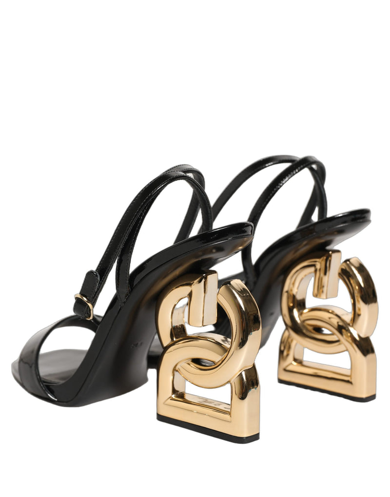 Dolce & Gabbana Black Leather Ankle Strap Heels Sandals